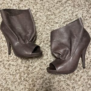Grey Leather Peep Toe Bootie Size 7.5